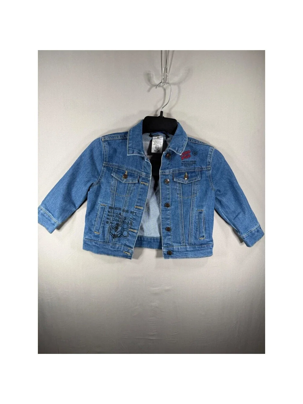 Disney Mickey Mouse Kids Denim Jacket Blue Sketch Graphic Embroidered Size 3